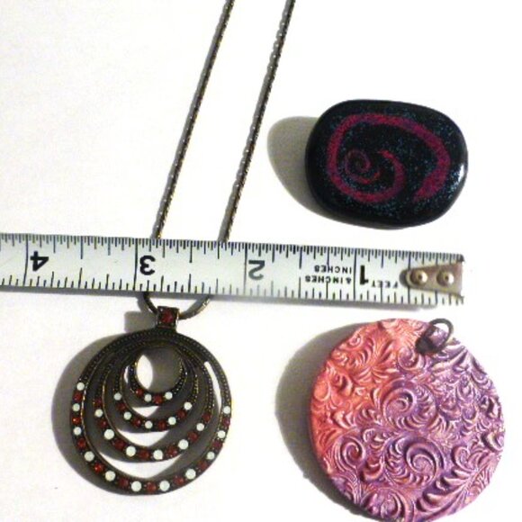 JEWELRY LOT Chain Opaline & Orange Rhinestone Necklace Ombré Medalian Pendant - Picture 5 of 9